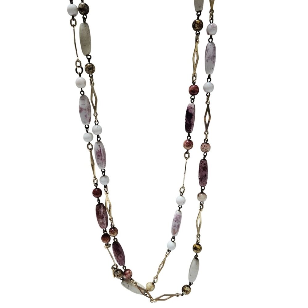 Elegant Gold Tone Beaded Necklace Pink White Purple Beads Fashion Jewelry Women